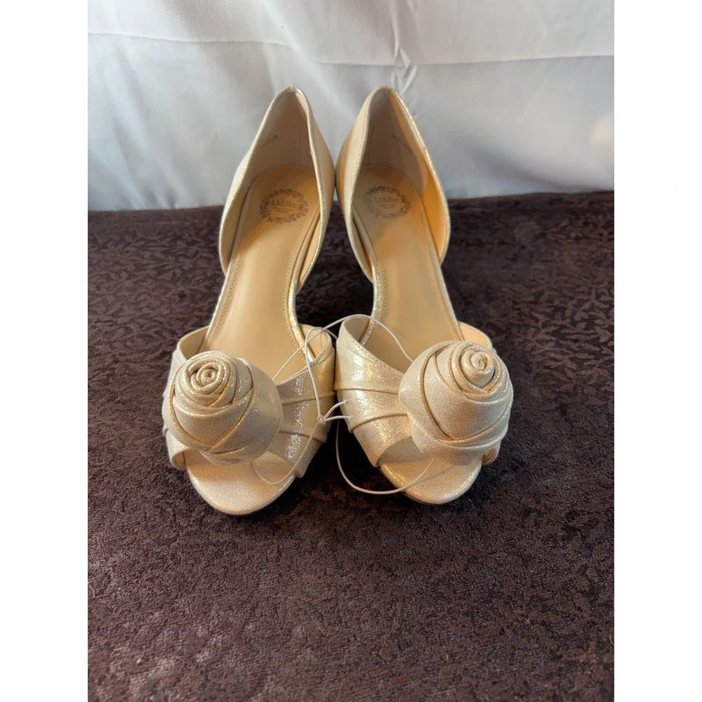 I.‎ Miller Platino Metallic Rosette Peep Toe Kitten Heels Pumps 7M New